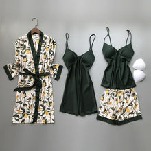 Load image into Gallery viewer, 4 PCS New Woman Pajamas Set Faux Silk Satin Sleepwear