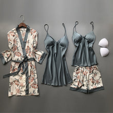 Load image into Gallery viewer, 4 PCS New Woman Pajamas Set Faux Silk Satin Sleepwear