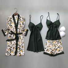 Load image into Gallery viewer, 4 PCS New Woman Pajamas Set Faux Silk Satin Sleepwear