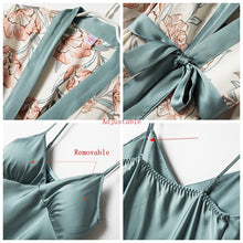 Load image into Gallery viewer, 4 PCS New Woman Pajamas Set Faux Silk Satin Sleepwear