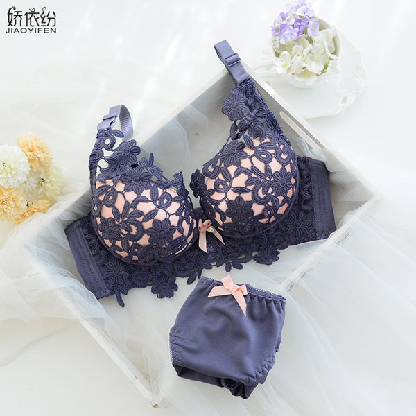 Sexy Lace Women Underwear Set And B Cup Bra Panty