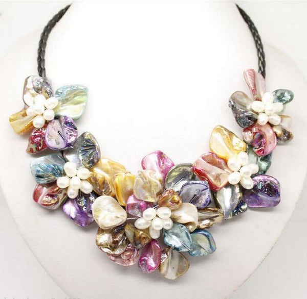 Jewelry   Stunning Multicolor Freshwater Pearl Sea Shell Flower