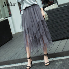 Load image into Gallery viewer, Jielur Autumn Fashion Chiffon Women's Skirt Mesh Solid Color Bouffant