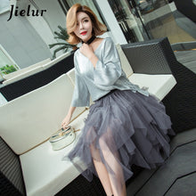Load image into Gallery viewer, Jielur Autumn Fashion Chiffon Women's Skirt Mesh Solid Color Bouffant
