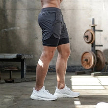 Load image into Gallery viewer, Joggers Shorts Mens 2 in 1 Short Pants Gyms Fitness Bodybuilding