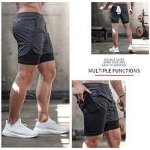 Load image into Gallery viewer, Joggers Shorts Mens 2 in 1 Short Pants Gyms Fitness Bodybuilding
