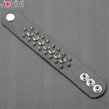 Load image into Gallery viewer, Jovivi 1pc Wide Genuine Leather Spike Studded Rivet Biker Skull Bangle