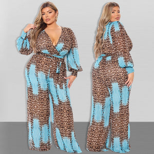 Jumpsuit V Neck Leopard