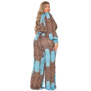 Jumpsuit V Neck Leopard