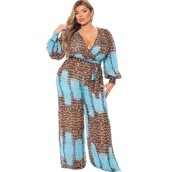 Jumpsuit V Neck Leopard