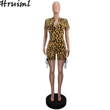 Load image into Gallery viewer, Jumpsuit Women Elegance Short Sleeve Zipper Drawstring Lace Up Leopard - Sophornlilly