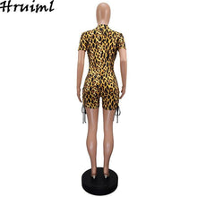 Load image into Gallery viewer, Jumpsuit Women Elegance Short Sleeve Zipper Drawstring Lace Up Leopard - Sophornlilly