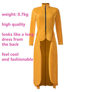 Jyccr Women Zipper Long Sleeve Plus Size Dress Maxi Tunic Loose Ladies