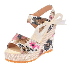 Load image into Gallery viewer, Floral Wedge Sandals Ankle Strap