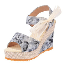 Load image into Gallery viewer, Floral Wedge Sandals Ankle Strap