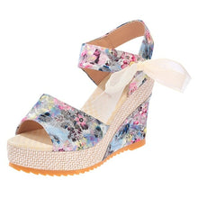 Load image into Gallery viewer, Floral Wedge Sandals Ankle Strap