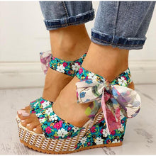 Load image into Gallery viewer, Floral Wedge Sandals Ankle Strap