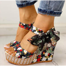 Load image into Gallery viewer, Floral Wedge Sandals Ankle Strap