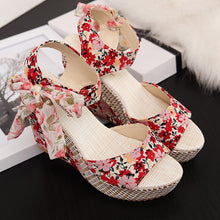 Load image into Gallery viewer, Floral Wedge Sandals Ankle Strap