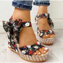 Load image into Gallery viewer, Floral Wedge Sandals Ankle Strap