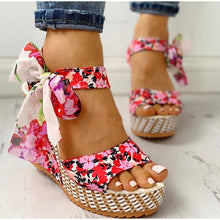 Load image into Gallery viewer, Floral Wedge Sandals Ankle Strap