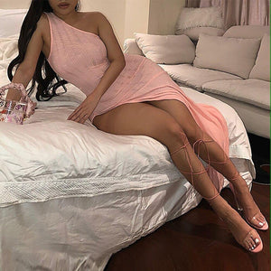 Robe Snug Bodycon New Pink One Shoulder Split - Sophornlilly