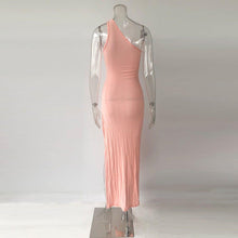 Load image into Gallery viewer, Robe Snug Bodycon New Pink One Shoulder Split - Sophornlilly