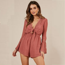 Load image into Gallery viewer, White Dobby Sexy Playsuits Rompers Women Tie Up Bow
