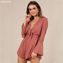 Load image into Gallery viewer, White Dobby Sexy Playsuits Rompers Women Tie Up Bow