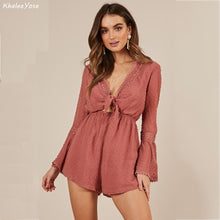 Load image into Gallery viewer, White Dobby Sexy Playsuits Rompers Women Tie Up Bow