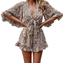 Load image into Gallery viewer, Summer Women Lace Up Print Playsuit Sexy V Neck Short Jumpsuits - Sophornlilly