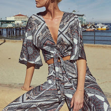 Load image into Gallery viewer, Kancoold jumpsuit Women V Neck Slim Short Sleeve Digital Print Loose