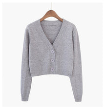 Load image into Gallery viewer, Knitted Crop Cardigan Short Sweater Long Sleeve V Neck
