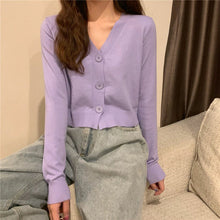 Load image into Gallery viewer, Knitted Crop Cardigan Short Sweater Long Sleeve V Neck