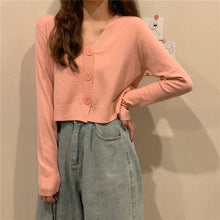 Load image into Gallery viewer, Knitted Crop Cardigan Short Sweater Long Sleeve V Neck