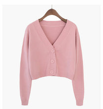Load image into Gallery viewer, Knitted Crop Cardigan Short Sweater Long Sleeve V Neck