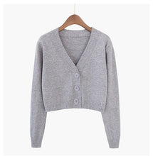 Load image into Gallery viewer, Knitted Crop Cardigan Short Sweater Long Sleeve V Neck