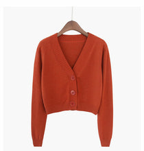 Load image into Gallery viewer, Knitted Crop Cardigan Short Sweater Long Sleeve V Neck