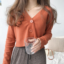 Load image into Gallery viewer, Knitted Crop Cardigan Short Sweater Long Sleeve V Neck