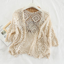 Load image into Gallery viewer, Knitted Shrug Women Bohemian Style Midi Sleeve Lace Open Cardigan