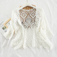 Load image into Gallery viewer, Knitted Shrug Women Bohemian Style Midi Sleeve Lace Open Cardigan