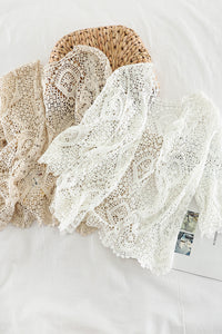 Knitted Shrug Women Bohemian Style Midi Sleeve Lace Open Cardigan