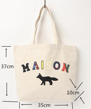 Load image into Gallery viewer, Canvas Tote Bag Fox Print Shoulder Shopper Bag