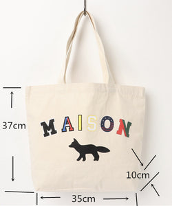 Canvas Tote Bag Fox Print Shoulder Shopper Bag