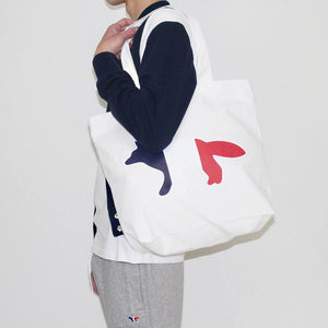 Canvas Tote Bag Fox Print Shoulder Shopper Bag