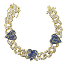 Load image into Gallery viewer, New Bling Rainbow Cz Heart Cuban Chain Bracelet Iced Out Full