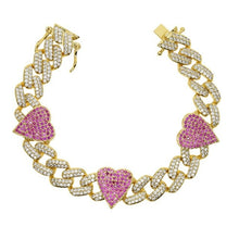Load image into Gallery viewer, New Bling Rainbow Cz Heart Cuban Chain Bracelet Iced Out Full