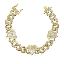 Load image into Gallery viewer, New Bling Rainbow Cz Heart Cuban Chain Bracelet Iced Out Full