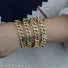 Load image into Gallery viewer, New Bling Rainbow Cz Heart Cuban Chain Bracelet Iced Out Full