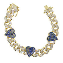 Load image into Gallery viewer, New Bling Rainbow Cz Heart Cuban Chain Bracelet Iced Out Full